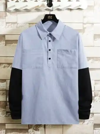 SheIn Men striped print half button 2 in 1 shirt offer