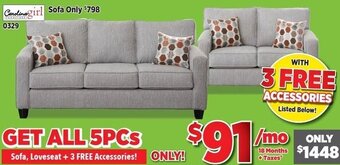 Surplus Furniture Sofa, Loveseat + 3 Free Accessories offer