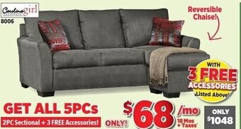 Surplus Furniture 2Pc Sectional + 3 Free Accessories offer