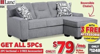 Surplus Furniture 2pc Sectional + 3 Free Accessories offer