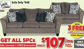Surplus Furniture Sofa, Loveseat + 3 Free Accessories offer