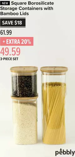 Square Borosilicate Storage Containers with Bamboo Lids