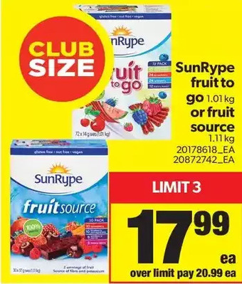 Real Canadian Superstore Sunrype Fruit to Go or Fruit Source offer