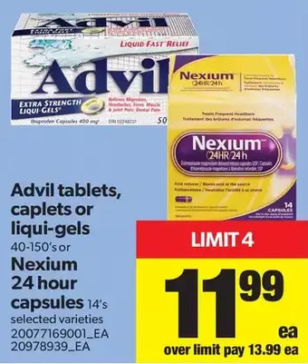 Real Canadian Superstore Advil Tablets, Caplets or Liqui-Gels or Nexium 24 Hour Capsules offer
