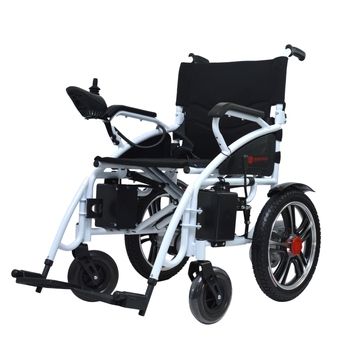 Best Buy Foldable Electric Powered Lightweight Wheelchair, Comfortable Disabled Wagon, Elderly Mobility - White Frame Black Seat offer