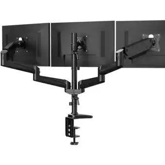 Best Buy HUANUO Triple Arm Adjustable Gas Spring Computer Monitor Desk Mount - Fits Three, 17 to 32 Inch Screens, offer