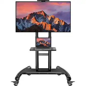 Best Buy PERLESMITH Mobile TV Cart for 32" - 70" TVs With Shelf and Webcam Shelf offer