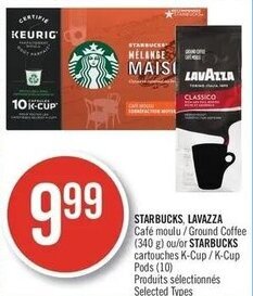 Shoppers Drug Mart Starbucks, Lavazza Ground Coffee (340g) or Starbucks K-Cup Pods (10's) offer