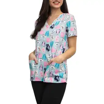 Giant Tiger Options Women's Scrub Top with Cat Print, Aqua offer