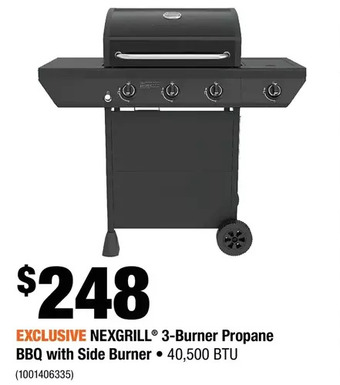Home Depot Nexgrill 3-Burner Propane BBQ with Side Burner offer