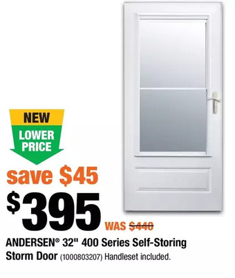 Home Depot Andersen 32" 400 Series Self-Storing Storm Door offer
