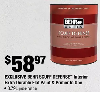 Home Depot Behr Scuff Defense Interior Extra Durable Flat Paint & Primer in One offer