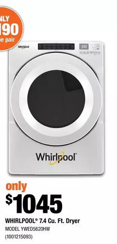 Home Depot Whirlpool 7.4 Cu. Ft. Dryer offer