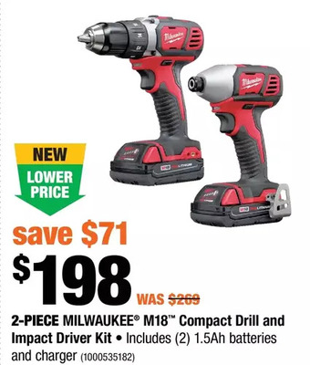 Home Depot 2-Piece Milwaukee M18 Compact Drill and Impact Driver Kit offer