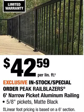 Home Depot Peak Railblazers 6' Narrow Picket Aluminum Railing offer