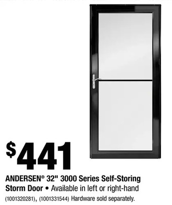 Home Depot Andersen 32" 3000 Series Self-Storing Storm Door offer