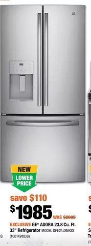 Home Depot GE Adora 23.8 Cu. Ft. 33" Refrigerator offer