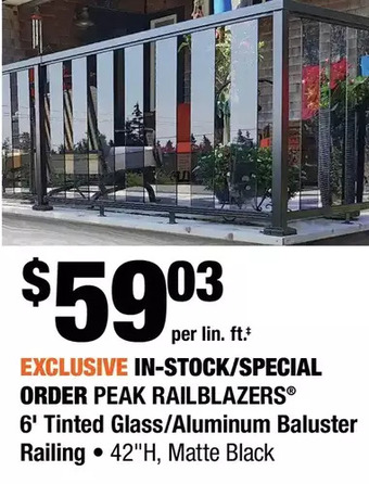 Home Depot Peak Railblazers 6' Tinted Glass/Aluminum Baluster Railing offer