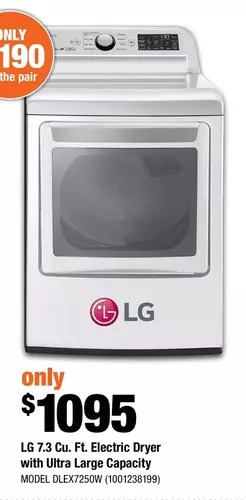 Home Depot LG 7.3 Cu. Ft. Electric Dryer with Ultra Large Capacity offer