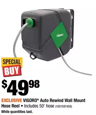 Home Depot Vigoro Auto Rewind Wall Mount Hose Reel offer