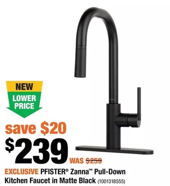 Home Depot Pfister Zanna Pull-Down Kitchen Faucet in Matte Black offer