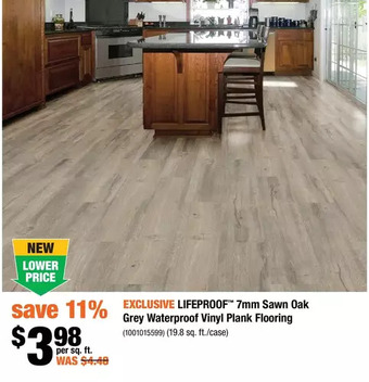 Home Depot Lifeproof 7mm Sawn Oak Grey Waterproof Vinyl Plank Flooring offer