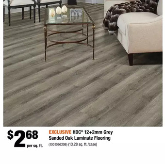 Home Depot HDC 12+2mm Grey Sanded Oak Laminate Flooring offer