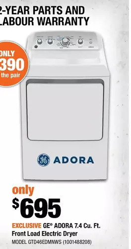 Home Depot GE Adora 7.4 Cu. Ft. Front Load Electric Dryer offer