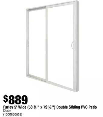 Home Depot Farley 5' Wide (58 3/4" X 79 1/2") Double Sliding PVC Patio Door offer
