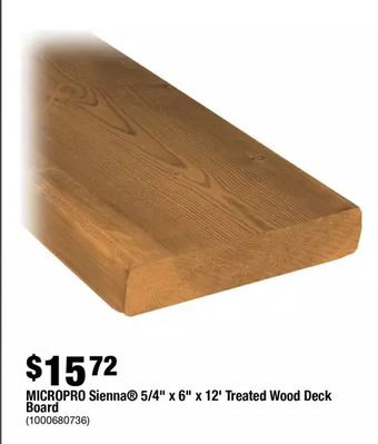 Home Depot Micropro Sienna 5/4" X 6" X 12' Treated Wood Deck Board offer