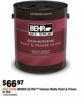 Home Depot Behr Ultra Exterior Matte Paint & Primer in One offer