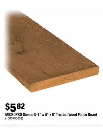 Home Depot Micropro Sienna 1" X 6" X 6' Treated Wood Fence Board offer