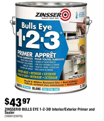 Home Depot Zinsser Bulls Eye 1-2-3 Interior/Exterior Primer and Sealer offer