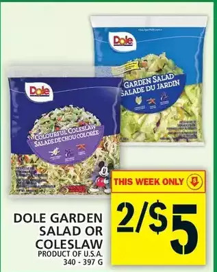 Food Basics Dole Garden Salad or Coleslaw offer