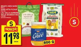 Food Basics Brar's Desi Ghee | Sher Atta Flour | Lal Qilla Supreme Sella Basmati Rice offer