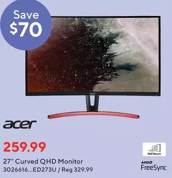 Staples Acer 27" Curved QHD Monitor offer