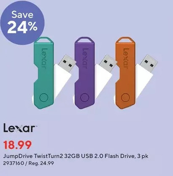 Staples Lexar JumpDrive TwistTurn2 32GB USB 2.0 Flash Drive offer