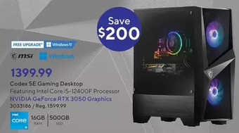 Staples MSI Codex Se Gaming Desktop offer