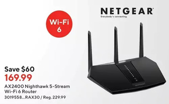 Staples Netgear Ax2400 Nighthawk 5-Stream Wi-Fi 6 Router offer