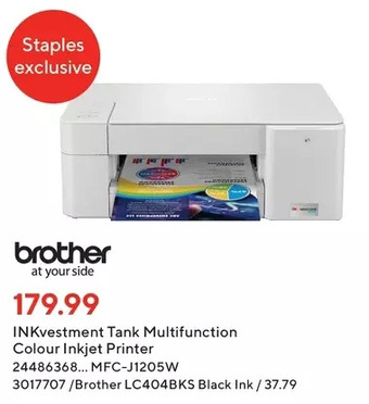 Staples Brother Inkvestment Tank Multifunction Colour Inkjet Printer offer