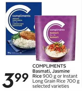 Sobeys Compliments Basmati, Jasmine Rice or Instant Long Grain Rice offer