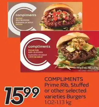Sobeys Compliments Prime Rib, Stuffed or Other Selected Varieties Burgers offer