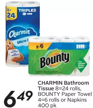 Sobeys Charmin Bathroom Tissue, Bounty Paper Towel or Napkins offer