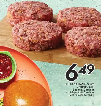 Sobeys The Canadian Medium Ground Chuck Bacon & Cheddar or Jalapeño & Cheddar Beef Burger offer