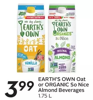 Sobeys Earth's Own Oat or Organic So Nice Almond Beverages offer
