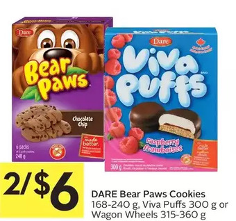 Foodland Dare Bear Paws Cookies, Viva Puffs or Wagon Wheels offer