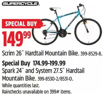 Canadian Tire Scrim 26" Hardtail Mountain Bike | Spark 24" and System 27.5" Hardtail Mountain Bike offer