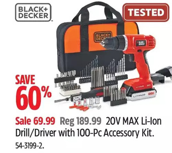 Canadian Tire Black+Decker 20V Max Li-Ion Drill/Driver with 100-Pc Accessory Kit offer