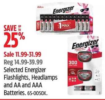 Canadian Tire Energizer Flashlights, Headlamps and AA and AAA Batteries offer
