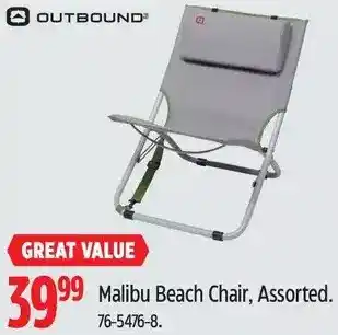 Canadian Tire Outbound Malibu Beach Chair, Assorted offer